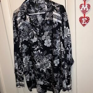 Halogen Black & White Floral Button Front Blouse 3X
